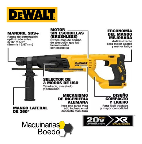 Rotomartillo Sds Plus 2 Batería+ Carg Dch133h2 Dewalt Amarillo 50