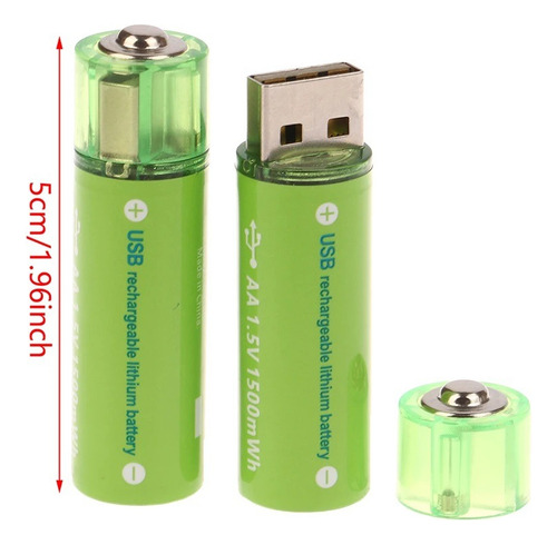 Pack X2 Pilas Recargables Usb Pila Aa Recargable Doble A