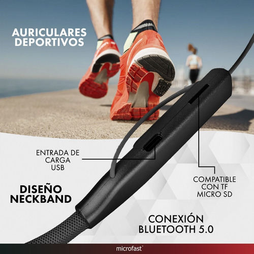 Imagen 4 de 9 de Auriculares Inalámbricos Bluetooth Deportivo Micro Sd 50hs