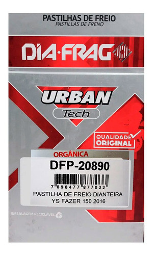 Pastilha De Freio Fazer/ Ybr 150/ Factor 2016 E/d - Diafrag