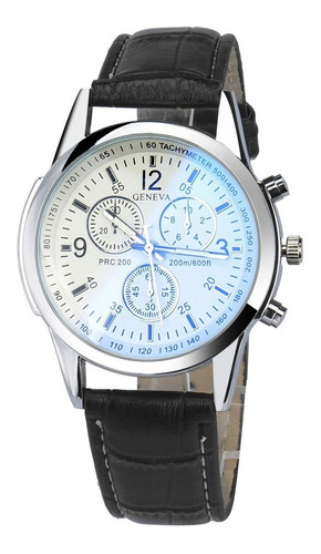 Reloj Casual Hombre Cuero - Color Negro Blanco