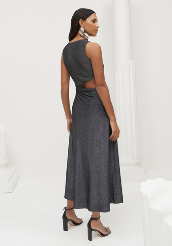 Vestido Midi Em Malha Brilho Com Cut Out E Fenda Lez A Lez
