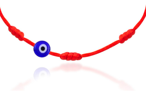 Pulseira Kabbalah Sete Nós Com Medalha D Olho Grego Vermelha