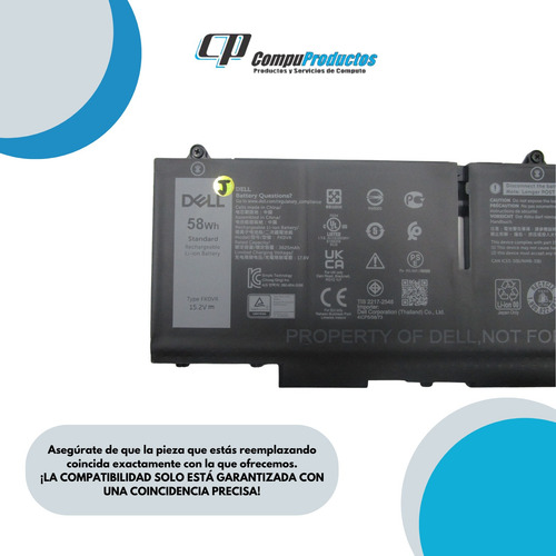 Bateria Dell Latitude 5330 7530 58wh 15.2v 3625mah Fk0vr