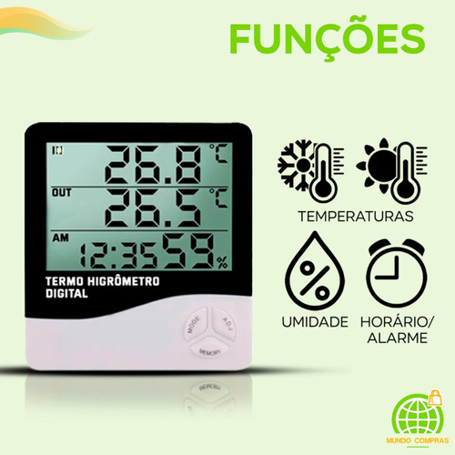 Relógio Termo Higrômetro Digital Com Sensor Externo Interno Medidor De Temperatura Umidade Ar Termômetro De Ambiente Tumblr
