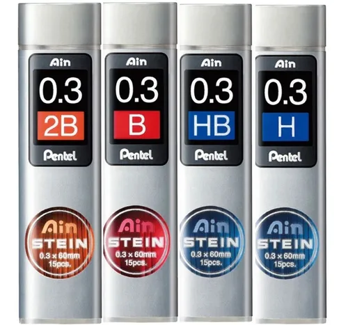 Grafite Pentel Ain Stein 0,3mm Com 15 Minas 2b - B - Hb - H