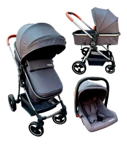 Coche Mega Baby Bebe Convertible 3 En 1 Con Huevito Y Moises Color Del Chasis Negro Color Gris Oscuro