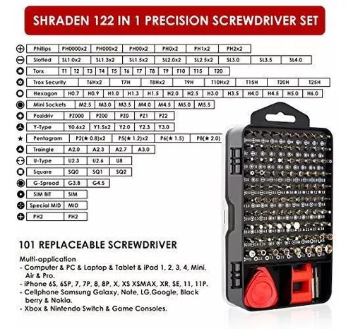 Juego de destornilladores de precisión, SHARDEN 122 en 1; herramientas de  reparación magnética con estuche para reparación de computadora; iPhone,  PC