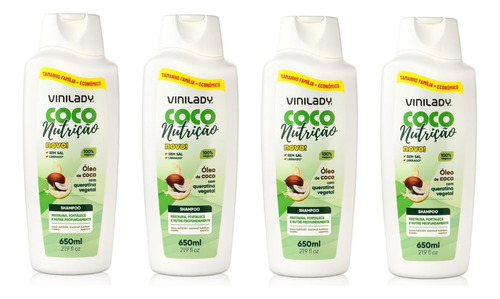 Kit Shampoo Coco Nutrição Tamanho Família 650ml - 04 Unid