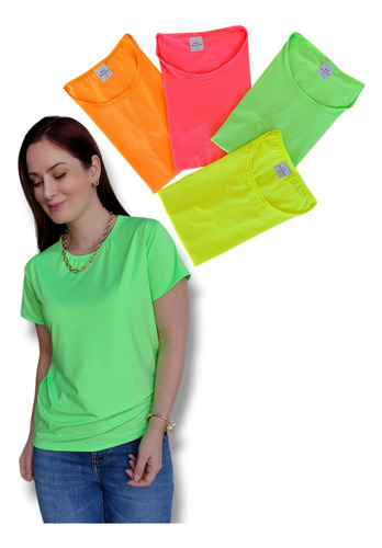 Kit Atacado 4 T-shirt Camiseta Blusinha Moda Feminina Neon Flour