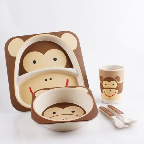 Kit de platos, tazas, cuberterías para niños, Healthy Bamboo Ia, 5 unidades, color mono