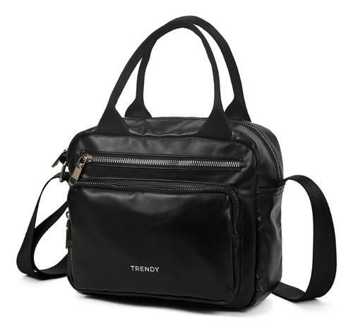 Cartera Trendy Negra De Eco Cuero Con Bolsillos Prácticos Tdy 22359 Negro Lisa Níquel Negro