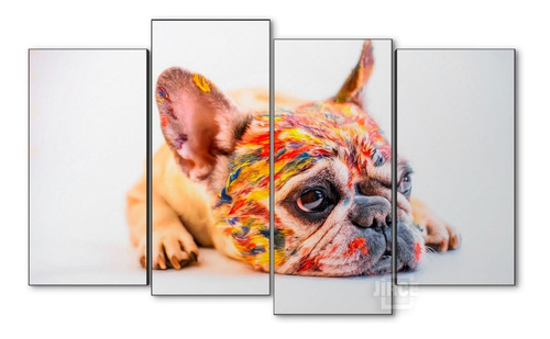 Cuadro Decorativo Moderno Perro Buldog Fránces Jd-0014 L Cuádruple 120x70 Cm Sin Marco