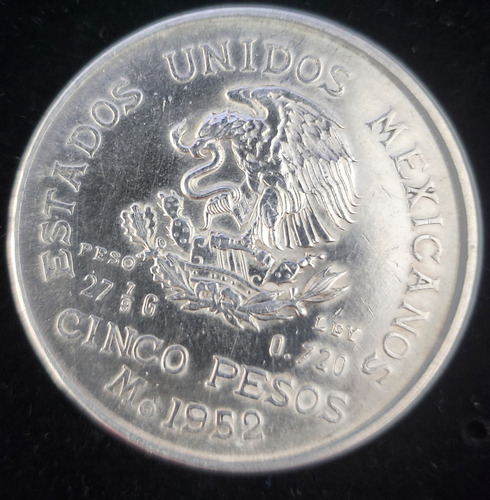 Moneda Antigua Cinco Pesos Hidalgo 1952 De Plata (Usado)