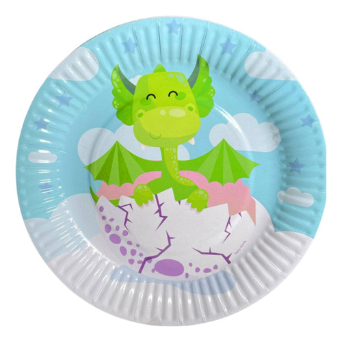 Plato Descartable Infantil Dragon Polipapel Cotillon Infanti