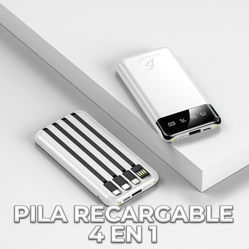 Power Bank 10000mah Batería Portátil Pantalla Led 3 Entradas Color Blanco
