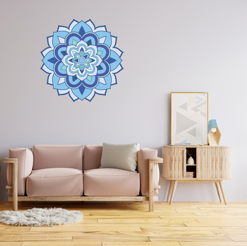 Vinilo Decorativo Pared Diseño Mándala Color Azul 50x50cm