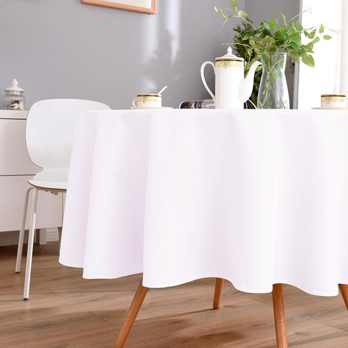 Mantel Redondo De Lino Blanco Impermeable De 120 Cm