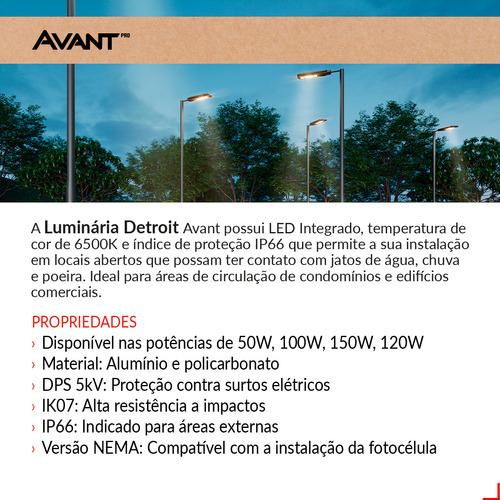 Luminaria Led Poste Detroit Nema 6500k 100w - Avant Cinza Branco-frio