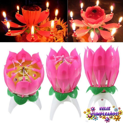 Imagen 2 de 3 de Flor Mágica Con Música Y 8 Velas Dentro Para Cumple Años