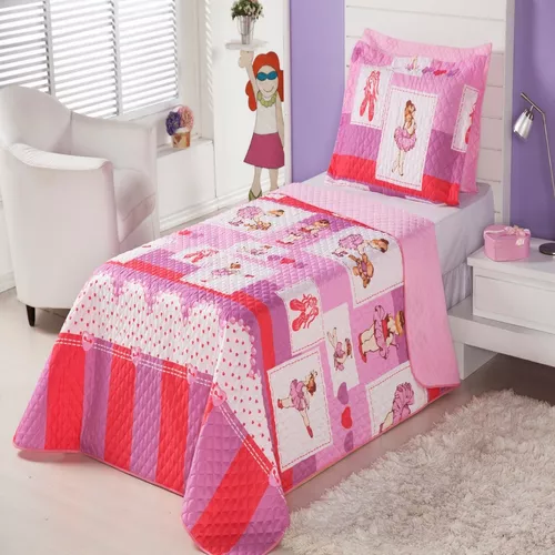 Jogo De Cama Infantil Menina Solteiro Cobreleito 5 Pç Splash