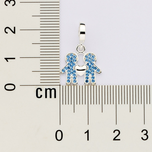 Berloque Dois Meninos De Prata 925 Azul; 840153 Rommanel Cor Azul