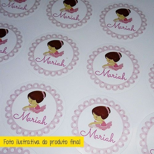24 Adesivos Redondo Personalizado 48mm Chá Bebê Bailarina 1