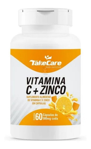 Vitamina C + Zinco 500mg 60 Cáps - Take Care Sabor Sem sabor