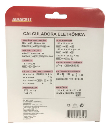 Calculadora Alfacell Básica Al2289l Alfanumérica Tem 4 Variações.