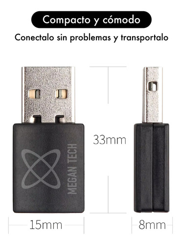 Adaptador Usb Doble Banda Wifi 600mbps Bluetooth Megan Tech 1 Unidad