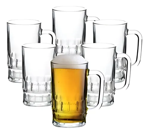 comprar Kit 6 Caneca De Chopp Cerveja De Vidro Resistente 340ml