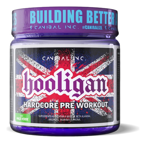 Pré Treino Hooligan Hardcore 210g Canibal Sabor Maçã verde