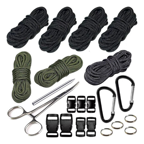 Kit Para Fazer Pulseira 7 Paracord Fechos Tesoura Agulha Ntk Cor Preto