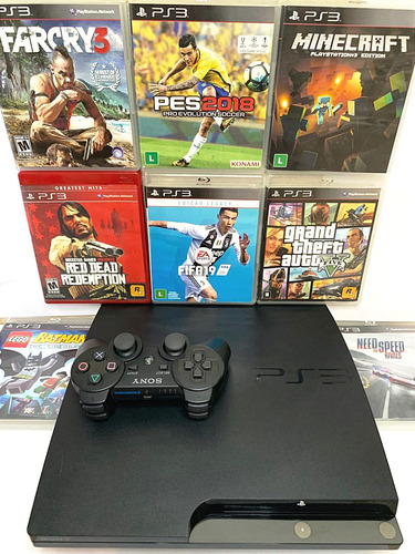 Playstation 3 Slim , Controle , Cabos , Jogos!!!