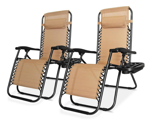 Jardimanía 2LoungeChair Camastro Silla Plegable Gravedad Cero 2 Piezas Color Beige