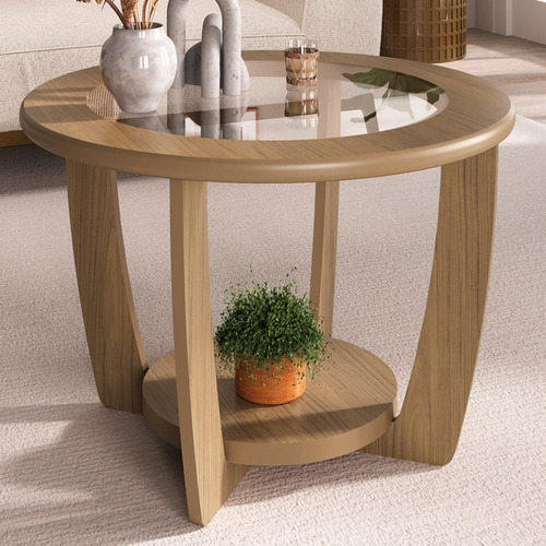 Mesa De Centro Mdf 60 Cm Sala De Estar 4575 Carvalho Arly Cor Marrom