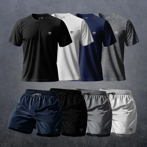Kit 4 Camisetas Dry Fit P Ao Plus Proteção Uv 4 Shorts Basic