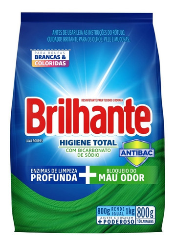 Kit 4x Sabão Em Pó Higiene Total Antibac Brilhante 800g