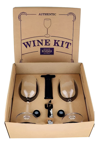 Kit Para Vinho Com 2 Taças Bohemia 6 Peças Com Caixa Craft