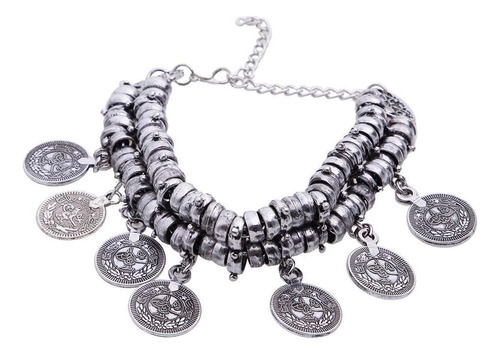 Retro Plata Gitano Boho Turco Playa Moneda Tobillera .