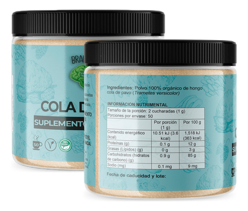 Cola De Pavo Orgánica En Polvo - Adaptógeno Natural Vegano Sabor Hongo Cola De Pavo Orgánico