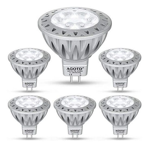 Focos Led Mr16 Agotd 7w Gu5.3, 12v 2700k, Blanco Cálido, 6