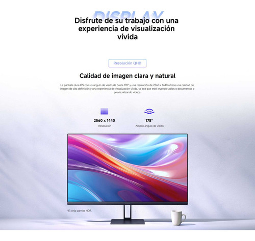 Monitor 2k Qhd Xiaomi A27qi Ips 100hz Displayport 1.4 Hdmi