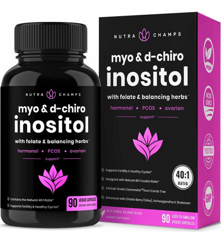 Myo Inositol & D-chiro 40:1 Ratio(90 Cápsulas) Hecho En E.u. Sabor Sin Sabor