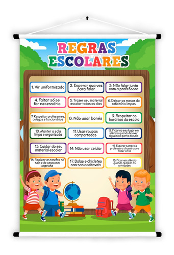 Banner Educativo Regras Escolares Crianças Quadro - 85x60cm