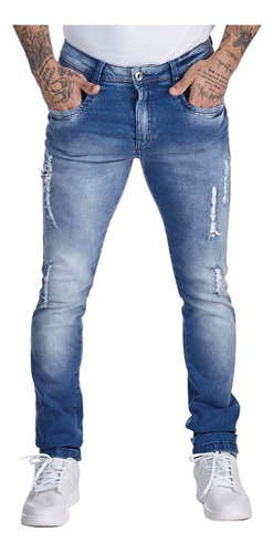 Calça Jeans Azul Masculina Rasgada Nas Coxas Super Estilosa