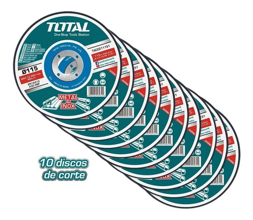 Imagen 6 de 10 de Amoladora Angular Total 750w Con 10 Discos De Corte 115
