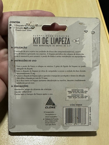Disquete De Limpeza 3,5 Computador Antigo ( Usado ) (Usado)