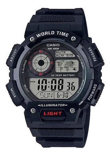 Relógio Casio Masculino Digital World Time Ae-1400wh-1avdf Cor da correia Preto Cor do bisel Preto