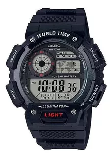 Relógio Casio Masculino Digital World Time Ae-1400wh-1avdf Cor Da Correia Preto Cor Do Bisel Preto